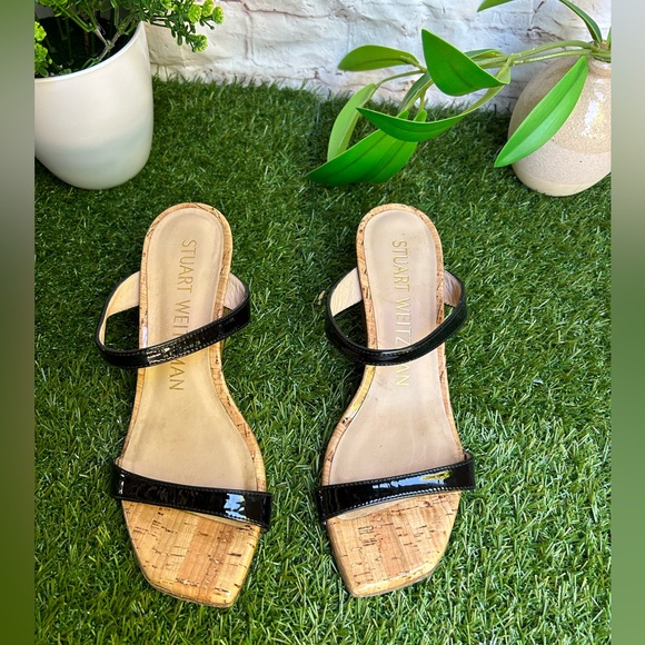 STUART WEITZMAN Aleena Square Toe Wedge Slide SANDAL SIZE 6 Black Patent - Picture 12 of 16